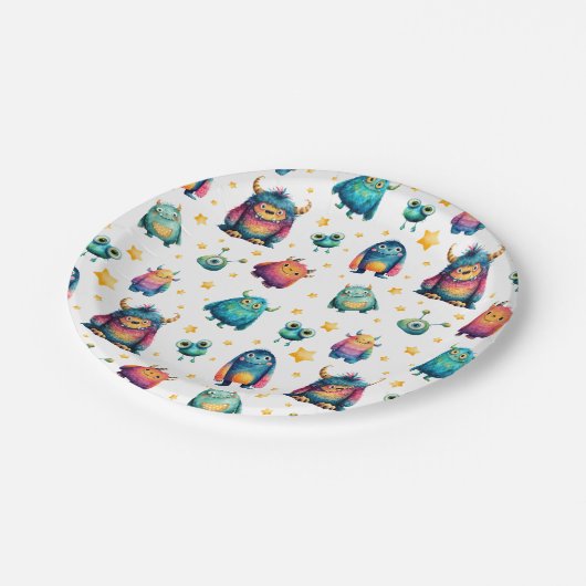 Assiettes En Carton Monstre Whimsical Motif Fête d'anniversaire pour e (Angle)
