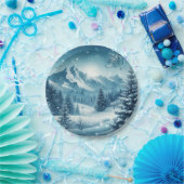 Assiettes En Carton Montagne d'hiver de neige (Fête)