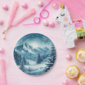 Assiettes En Carton Montagne d'hiver de neige (Fête)