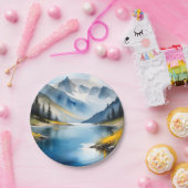Assiettes En Carton Montagnes enneigées et lac (Fête)