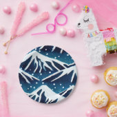 Assiettes En Carton Montagnes Retro Snowy Blue (Fête)