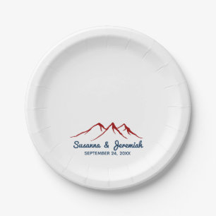 Assiettes En Carton Montagnes Rustiques en Rouge et Bleu Réception de 