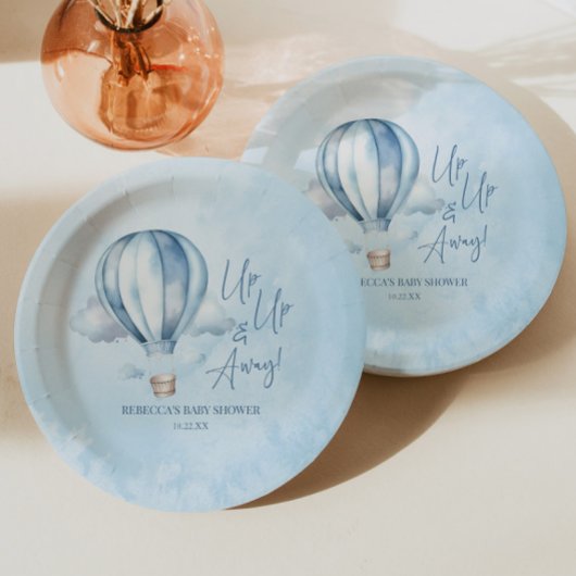 Assiettes En Carton Montez et partez ! Baby shower Blue Hot Air Balloo