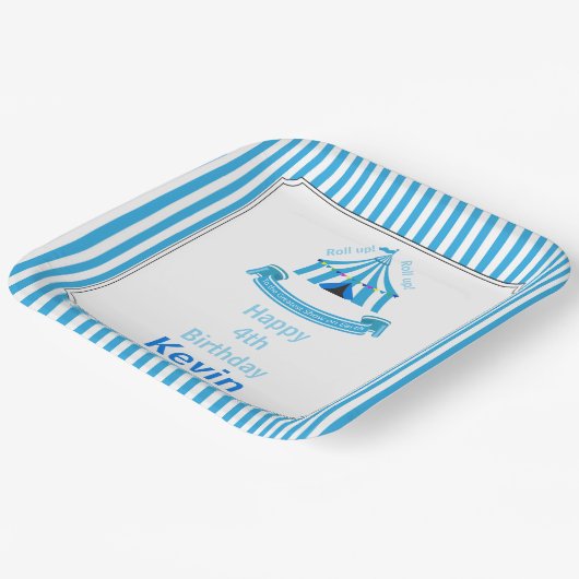 Assiettes En Carton Montez ! Montez ! Cirque Anniversaire Bleu (Angulaire)