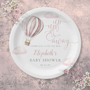Assiettes En Carton Montgolfière Rose Haut Et Loin Fille Baby Shower