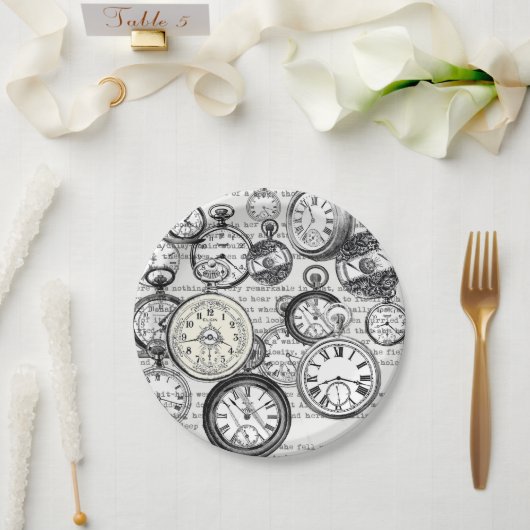 Assiettes En Carton Montre de poche victorienne Alice au pays des merv (Mariage)
