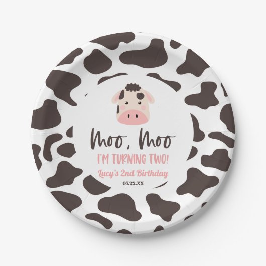 Assiettes En Carton Moo Moo I'm Turin Two Cow 2nd Birthday Party (Devant)