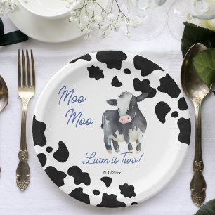 Assiettes En Carton Moo moo vache noir et bleu jolie vache fête d'anni