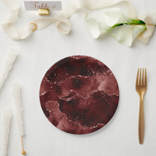 Assiettes En Carton Moody Agate Henné sang rouge grenat bijou ton