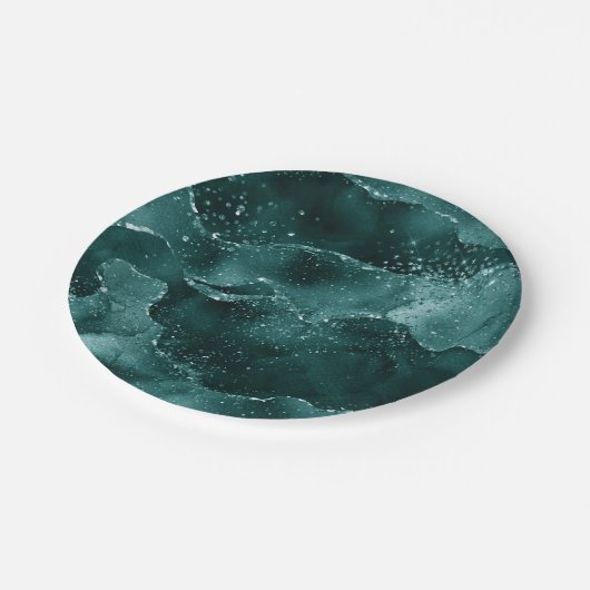 Assiettes En Carton Moody Agate | Turquoise Vert Malachite Riche Joyau (Angle)