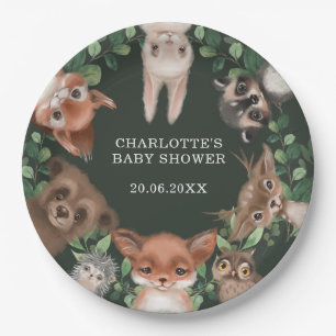Assiettes En Carton Moody Green Forest Baby shower des animaux de for