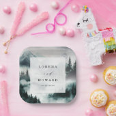 Assiettes En Carton Moody Mountain Moonlit Pine Forest Mariage (Fête)