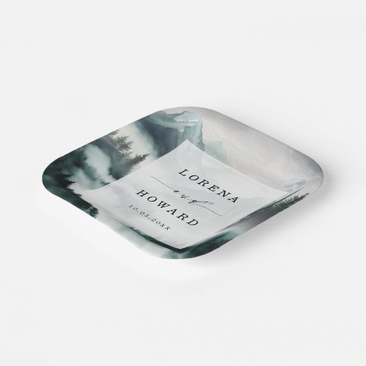 Assiettes En Carton Moody Mountain Moonlit Pine Forest Mariage (Angulaire)