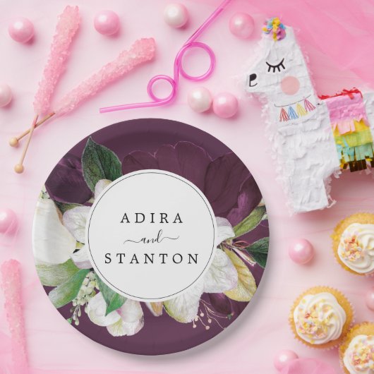 Assiettes En Carton Moody Purple Blooms | Plum Mariage Cake (Fête)