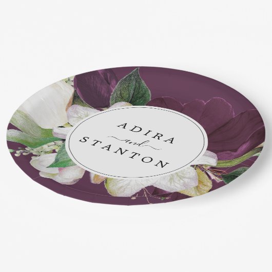 Assiettes En Carton Moody Purple Blooms | Plum Mariage Cake (Angle)