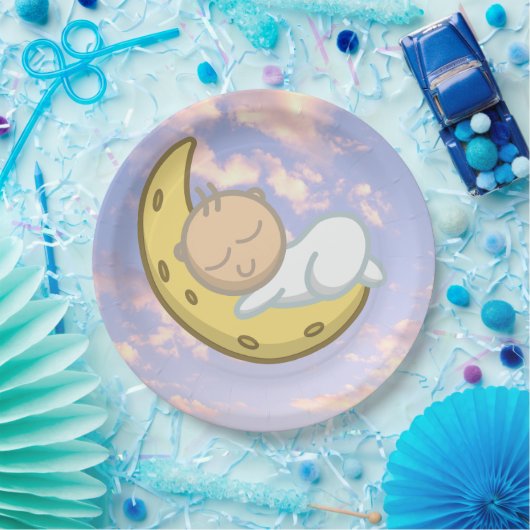 Assiettes En Carton Moon Baby Design (Fête)