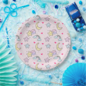Assiettes En Carton Moon, Stars and Clouds Pattern on Rose (Fête)
