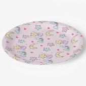 Assiettes En Carton Moon, Stars and Clouds Pattern on Rose (Angle)