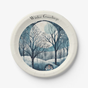Assiettes En Carton Moonlit Nordic Forest, personnalisable