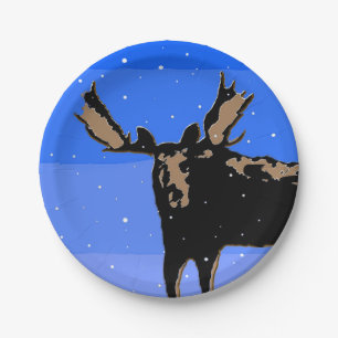 Assiettes En Carton Moose en hiver - Art original de la faune