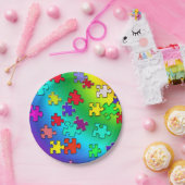 Assiettes En Carton Morceaux multicolores de puzzles denteux (Fête)