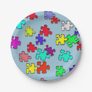 Assiettes En Carton Morceaux multicolores de puzzles denteux