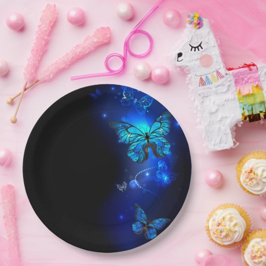 Assiettes En Carton Morpho Butterfly in the Dark Background (Fête)