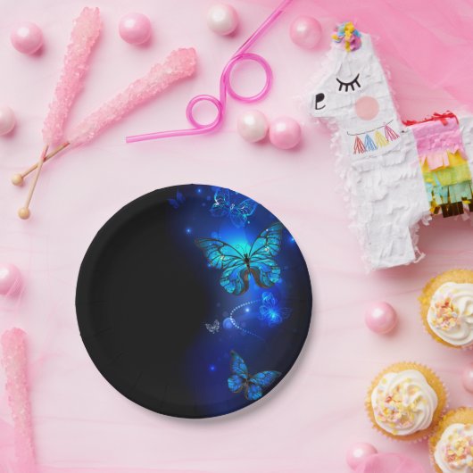Assiettes En Carton Morpho Butterfly in the Dark Background (Fête)