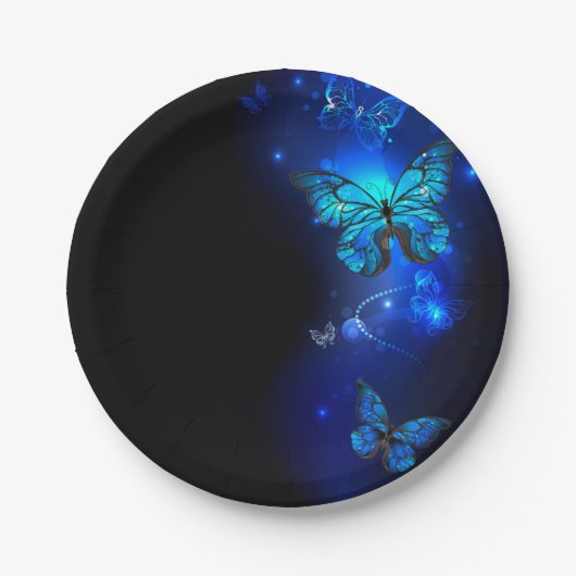 Assiettes En Carton Morpho Butterfly in the Dark Background (Devant)