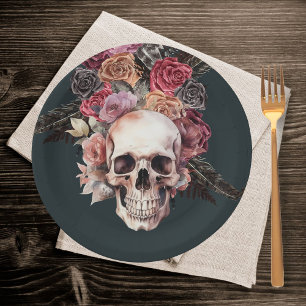 Assiettes En Carton Mort florale noire, anniversaire gothique