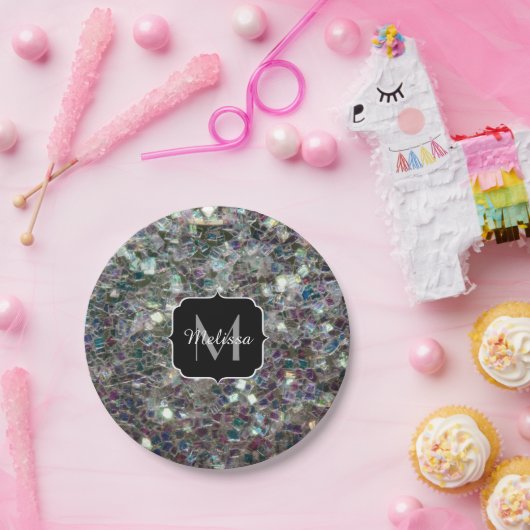 Assiettes En Carton Mosaïque argentée brillante (Fête)