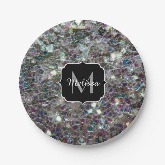 Assiettes En Carton Mosaïque argentée brillante (Devant)