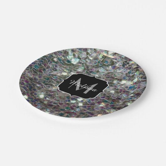 Assiettes En Carton Mosaïque argentée brillante (Angle)