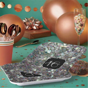 Assiettes En Carton Mosaïque argentée brillante et colorée Sweet 16