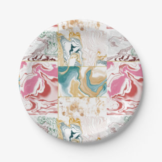 Assiettes En Carton Mosaïque d'art fluide Marbre Rétro Élégant Sarcell