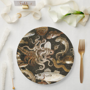 Assiettes En Carton Mosaïque romaine antique Pompéi Sea Life Mosaïque 