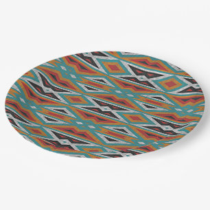 Assiettes En Carton Mosaïque Tribale Turquoise bleue rouge orange