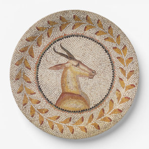 ASSIETTES EN CARTON MOSAÏQUES ROMAINES ANTIQUE / GAZZELLE
