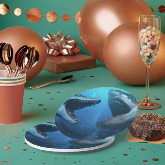 Assiettes En Carton Mosasaure contre mégalodon (Multi)