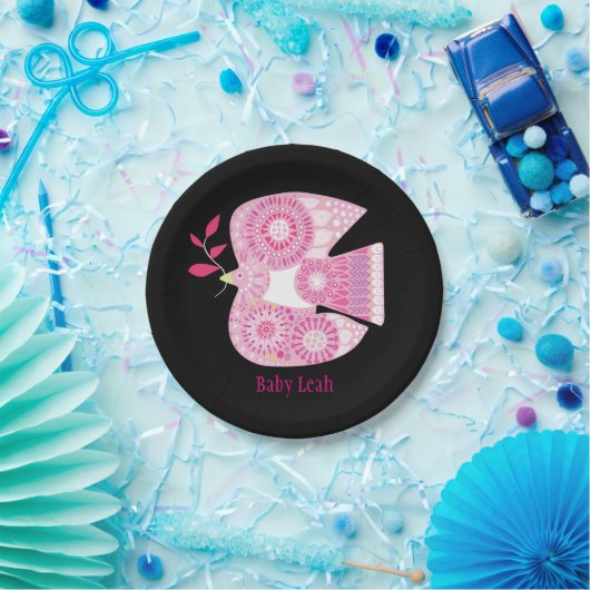 Assiettes En Carton MOSIAC DOVE Baby Name Plaques en papier (Fête)