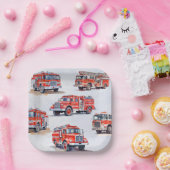 Assiettes En Carton Moteur Camion à aquarelle rouge mou (Fête)