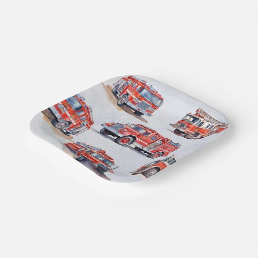 Assiettes En Carton Moteur Camion à aquarelle rouge mou (Angulaire)