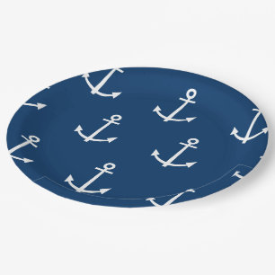 Assiettes En Carton Motif 1 d'Ancres de bleu marine