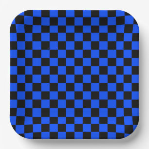 Assiettes En Carton Motif à carreaux bleu et noir