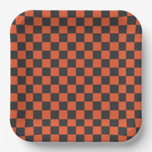 Assiettes En Carton Motif à carreaux en braise et en cendre