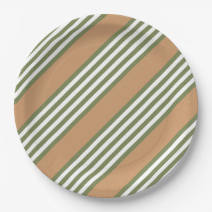 Assiettes En Carton Motif à cinq bandes vert olive et blanc avec bronz