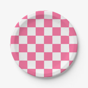 Assiettes En Carton Motif À damiers chèque rose blanc