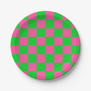 Assiettes En Carton Motif À damiers chèque rose vert
