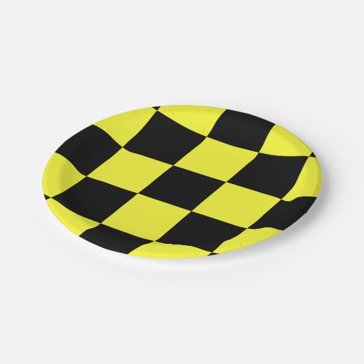 Assiettes En Carton Motif À damiers noir et jaune (Angle)