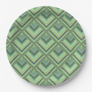 Assiettes En Carton Motif à échelle à rayures vert olive